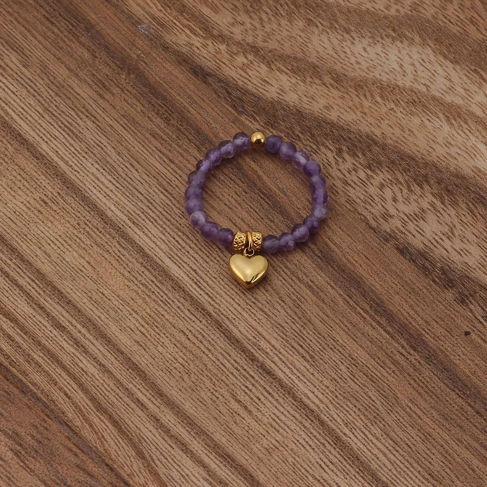 Bague Perlée Extensible en Pierres Naturelles – Cœur, Trèfle, Améthyste, Labradorite…