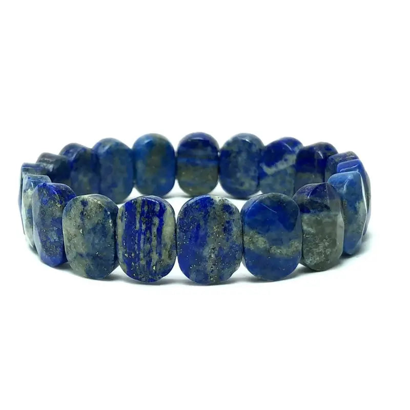 Bracelet Perles Plates Facettées 10 x 14 mm – 15 Pierres au Choix : Œil de Tigre, Améthyste, Lapis…