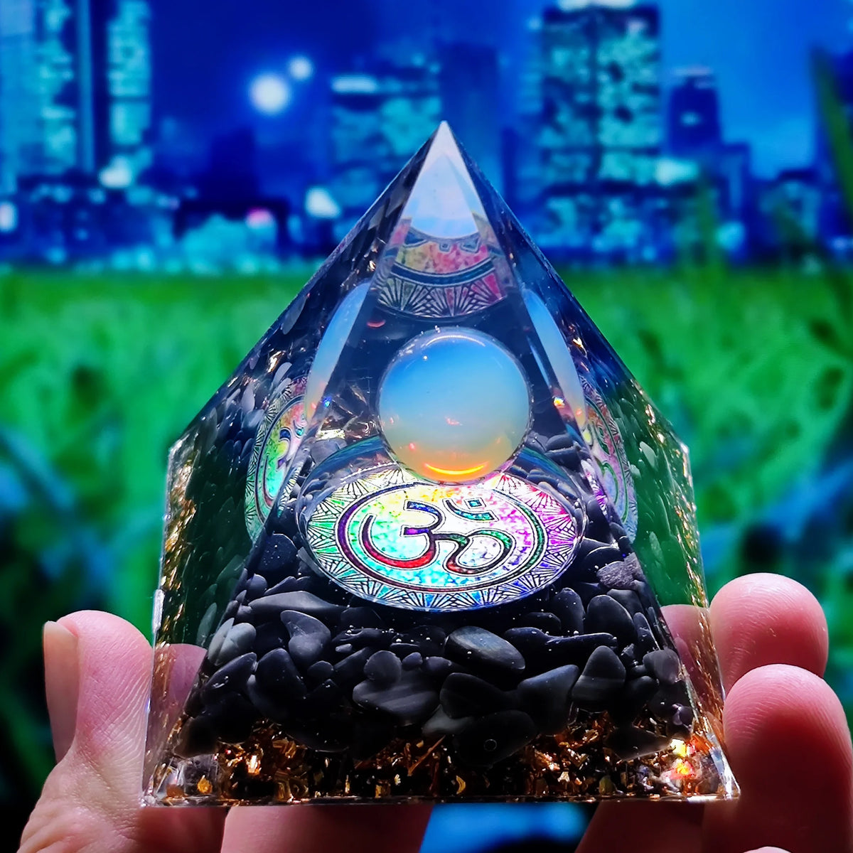 Pyramide d'Orgonite à Sphère d'Améthyste – 5 cm, Arbre de Vie, Chakras, 35 Modèles