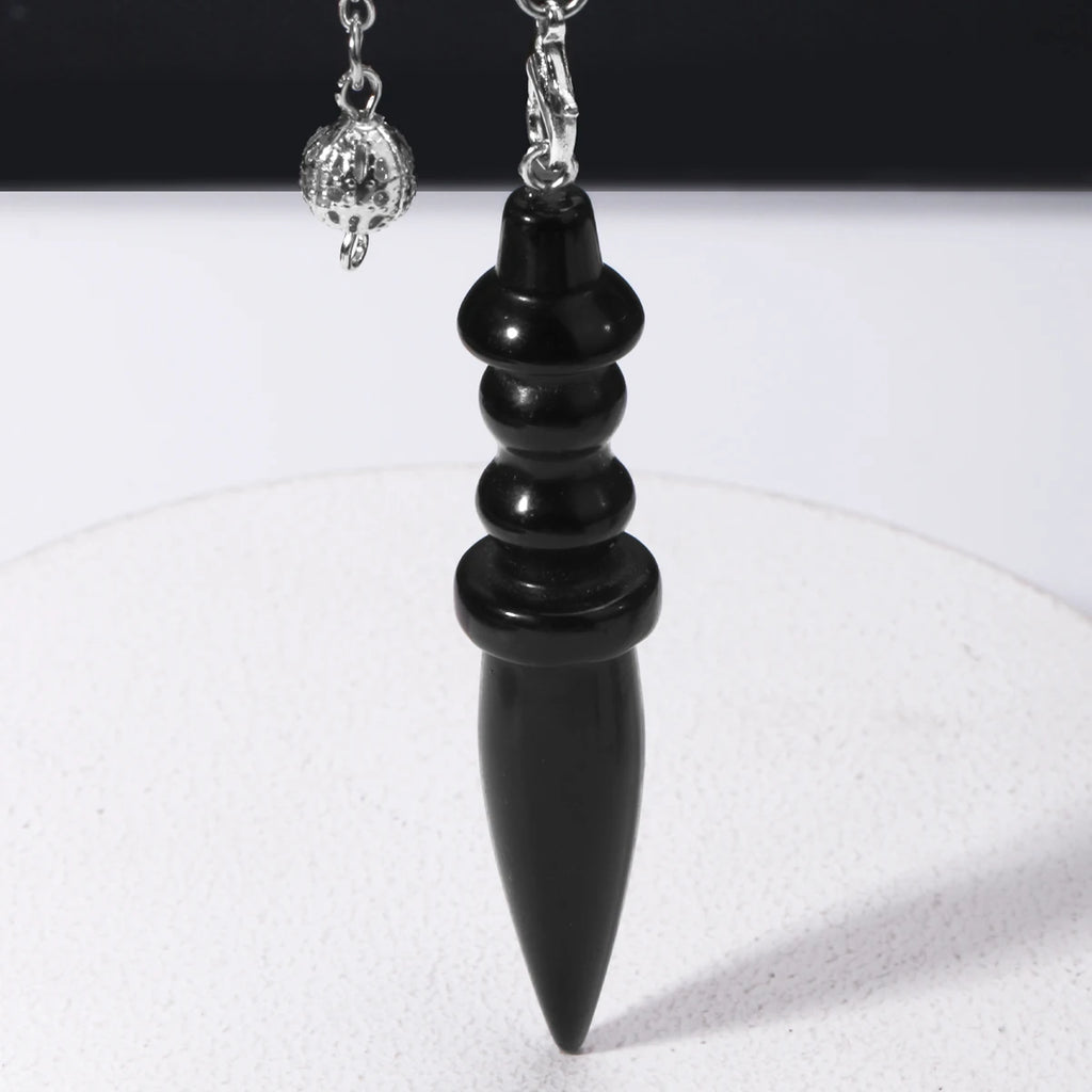 Pendule Thot Égyptien en Pierre Naturelle Sculptée – Obsidienne, Améthyste, 7 Chakras… 11 Pierres