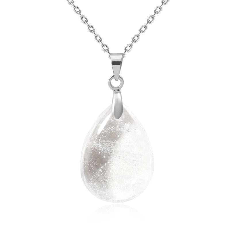 Collier Pendentif Goutte en Pierre Naturelle au Choix – Monture Dorée ou Argentée, avec Chaîne