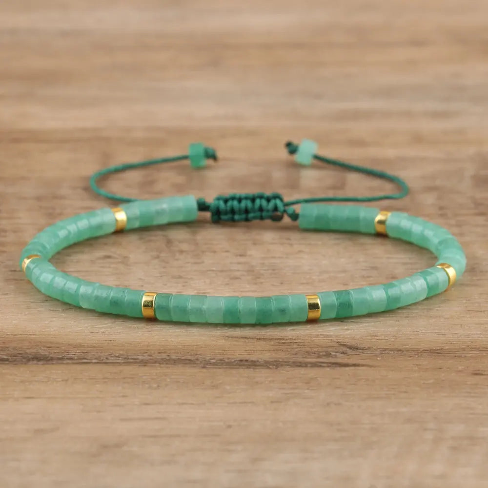 Bracelet Aventurine Verte – Perles Naturelles, Réglable, Minimaliste, Porte-Bonheur