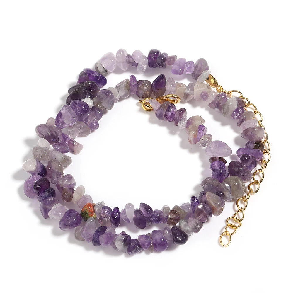 Collier Ras du Cou en Éclats de Pierres Naturelles – 16 Pierres au Choix, 43 cm