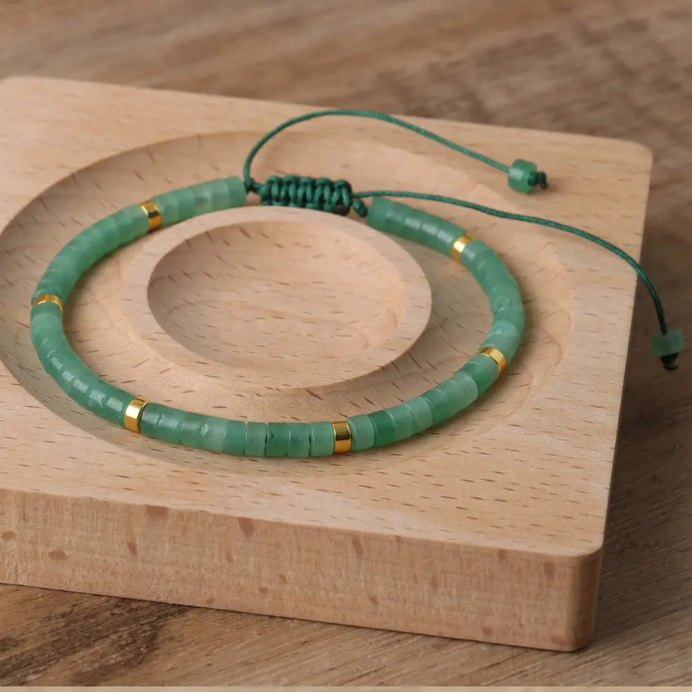 Bracelet Aventurine Verte – Perles Naturelles, Réglable, Minimaliste, Porte-Bonheur