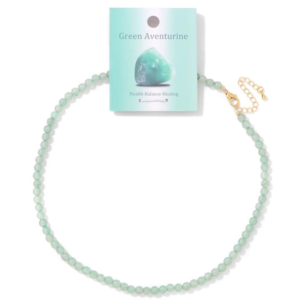 Collier Ras du Cou Perles de Pierre Naturelle 4 mm – 15 Pierres au Choix, 39 à 45 cm