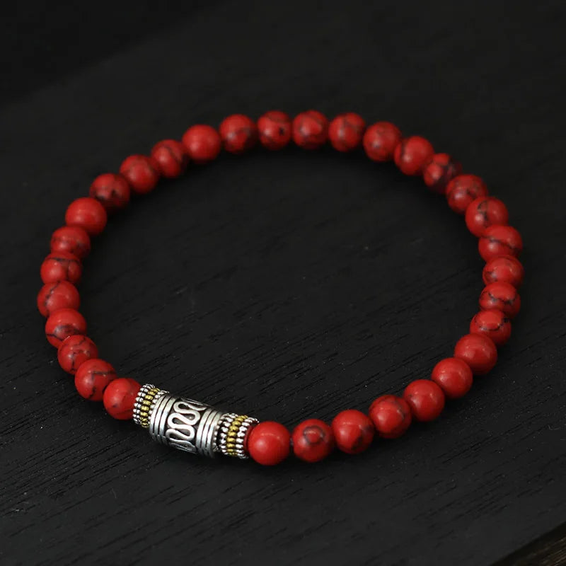 Bracelet Minimaliste 6 mm – Onyx, Œil de Tigre ou Pierre de Lave, Perle Sanskrit, Unisexe