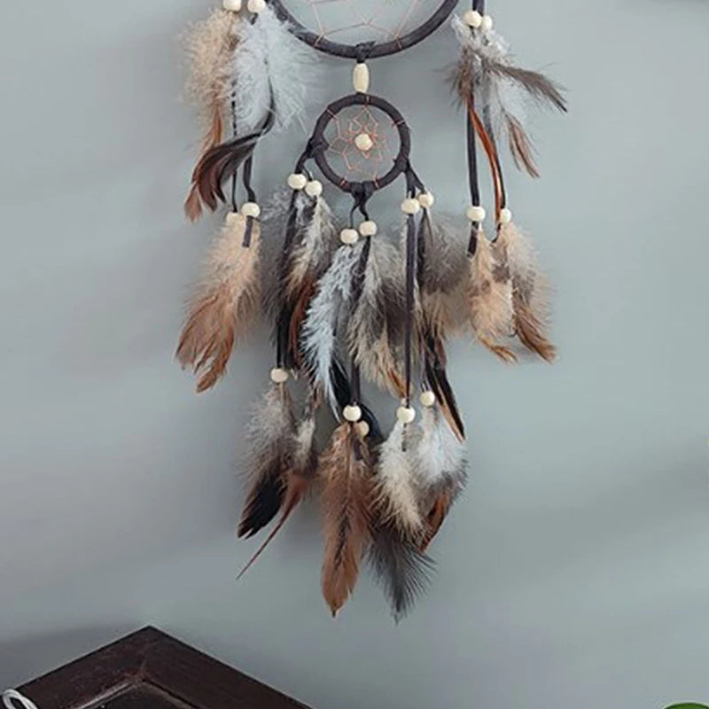 Attrape-Rêves Indien aux Plumes Brunes – Décoration Murale Naturelle, 7 Modèles