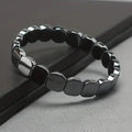 Bracelet Homme Hématite Perles Carrées Plates – Extensible, Noir Métallisé