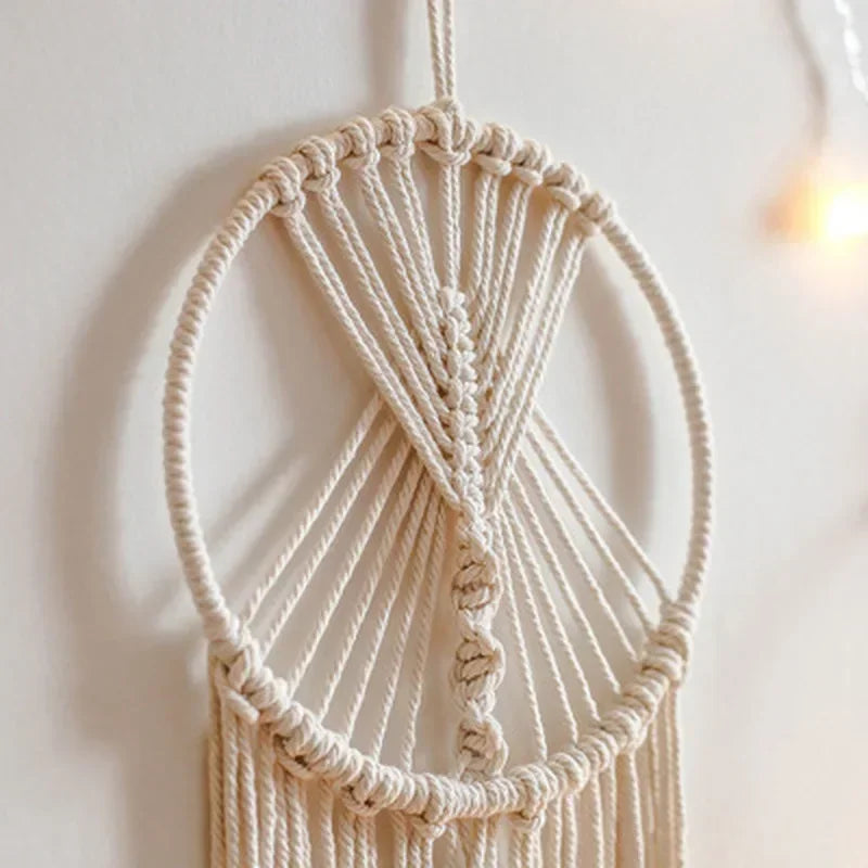 Attrape-Rêves en Macramé Feuille – Tenture Murale Bohème Écrue, 95 cm