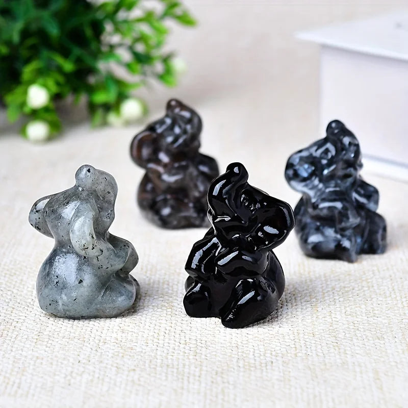 Éléphant Sculpté en Pierre Naturelle 3,5 cm – Figurine Porte-Bonheur en Labradorite, Quartz Rose…