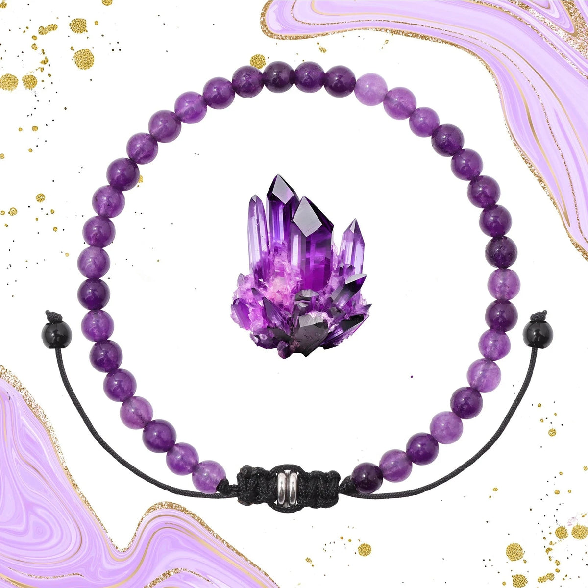 Bracelet Cordon Tressé Réglable – Perles de Pierre Naturelle au Choix 4, 6 ou 8 mm, avec Carte