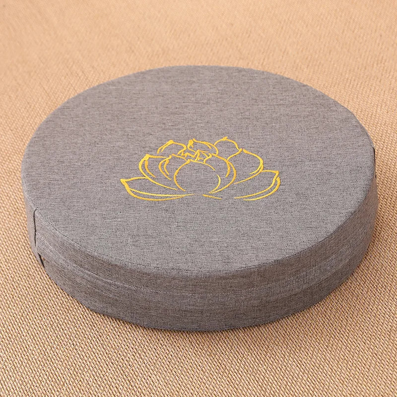 Coussin de Méditation Rond en Lin 40 cm – Brodé Fleur de Lotus, Housse Déhoussable, 9 Coloris