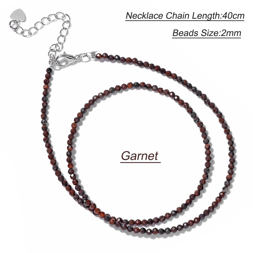 Collier Perles Facettées 2 mm en Pierre Naturelle – Ras du Cou Ultra-Fin, 14 Pierres, 40 cm