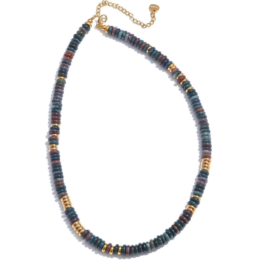 Collier Perles Heishi en Pierre Naturelle et Acier Doré – Ras du Cou Bohème, 10 Pierres au Choix