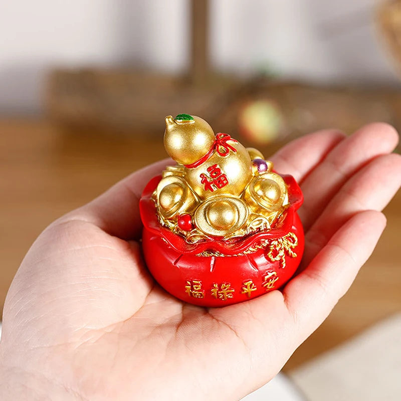 Sac de Fortune Feng Shui en Résine – Porte-Bonheur Rouge et Or du Nouvel An Chinois, 5 Modèles