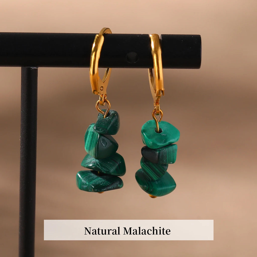 Créoles Dorées à Éclats de Pierres Naturelles – Améthyste, Quartz Rose, Lapis… Style Bohème