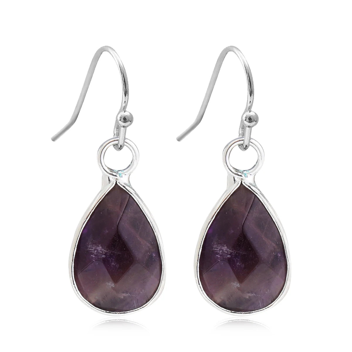 Boucles d'Oreilles Gouttes Facettées en Pierre Naturelle – Acier Doré ou Argenté, 11 Pierres