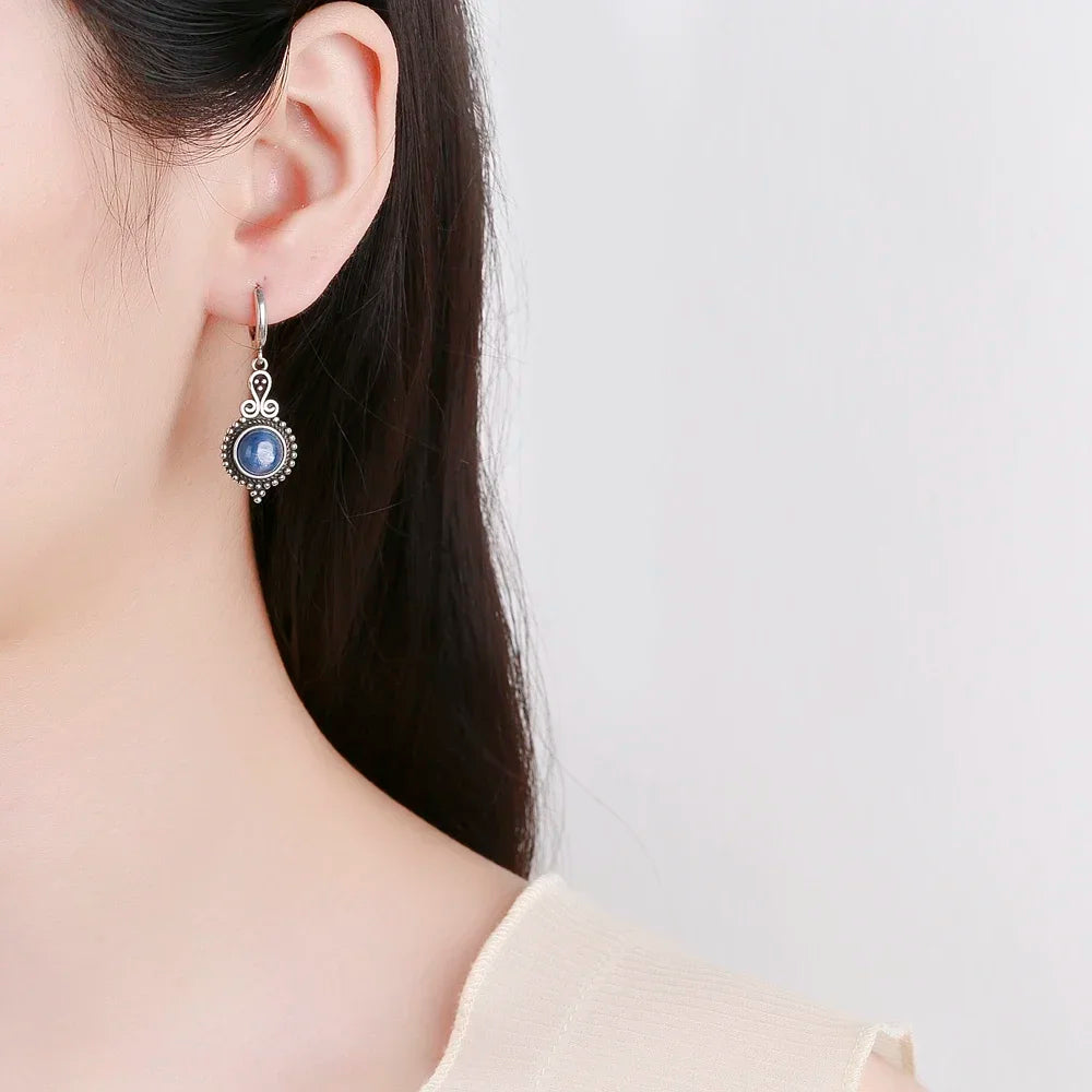 Boucles d'Oreilles Pendantes Vintage – Cyanite, Labradorite, Charoïte… Pierre Naturelle au Choix