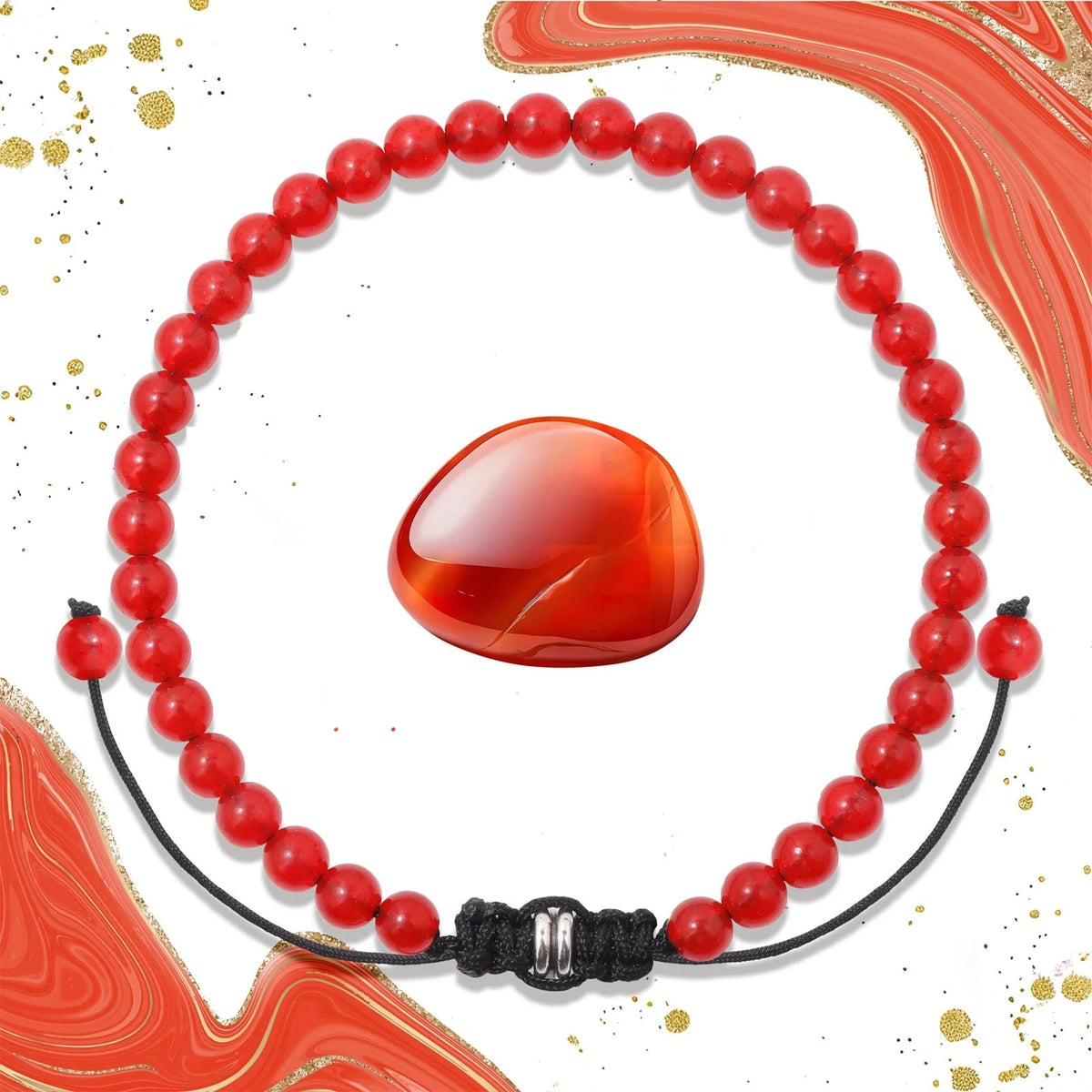 Bracelet Cordon Tressé Réglable – Perles de Pierre Naturelle au Choix 4, 6 ou 8 mm, avec Carte