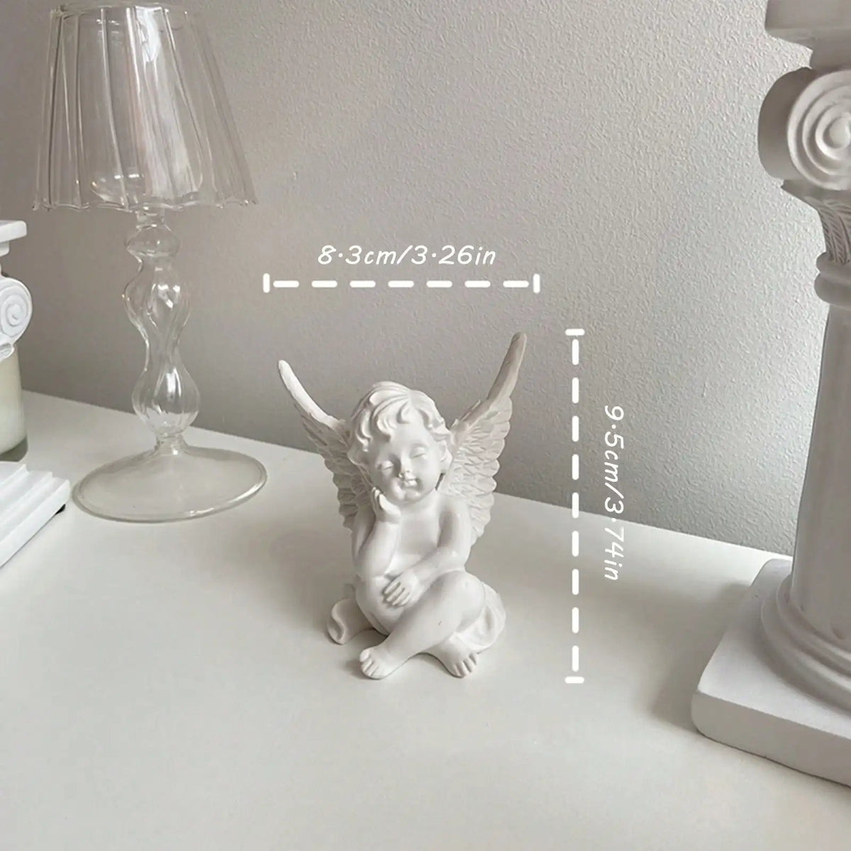 Figurine Chérubin en Résine Blanche – Ange Pensif aux Ailes, Décoration Classique, 2 Modèles