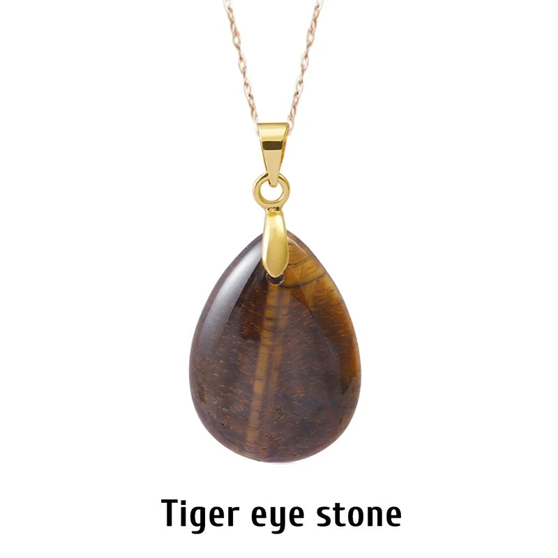 Collier Pendentif Goutte en Pierre Naturelle au Choix – Monture Dorée ou Argentée, avec Chaîne