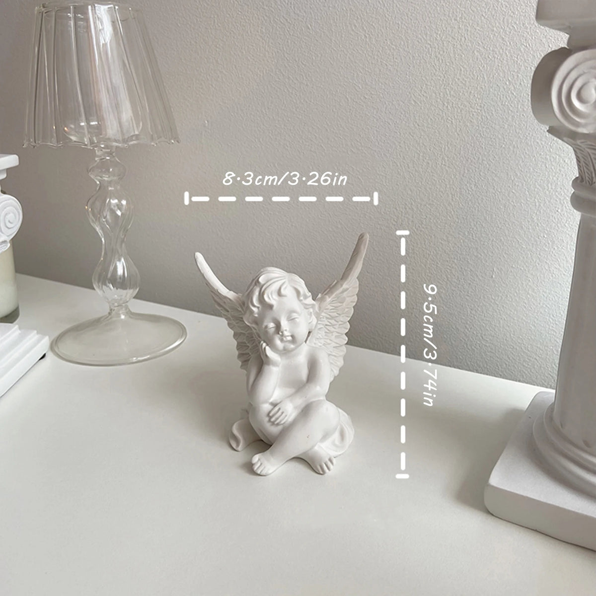 Figurine Chérubin en Résine Blanche – Ange Pensif aux Ailes, Décoration Classique, 2 Modèles