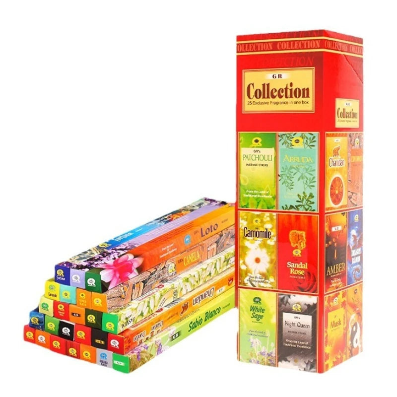 Encens Indien Naturel en Bâtonnets – Coffret de 10 Petites Boîtes, 14 Parfums : Sauge, Santal, Lavande…