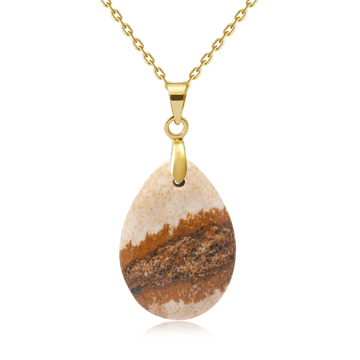 Collier Pendentif Goutte en Pierre Naturelle au Choix – Monture Dorée ou Argentée, avec Chaîne