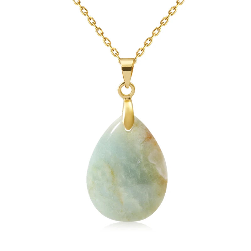 Collier Pendentif Goutte en Pierre Naturelle au Choix – Monture Dorée ou Argentée, avec Chaîne