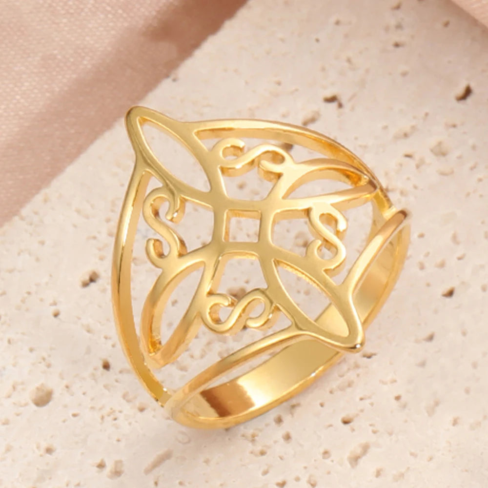 Bague Nœud de Sorcière en Acier Inoxydable Femme et Homme – Nœud Celtique Ajouré, Argenté, Doré ou Noir, Bijou Ésotérique, Idée Cadeau