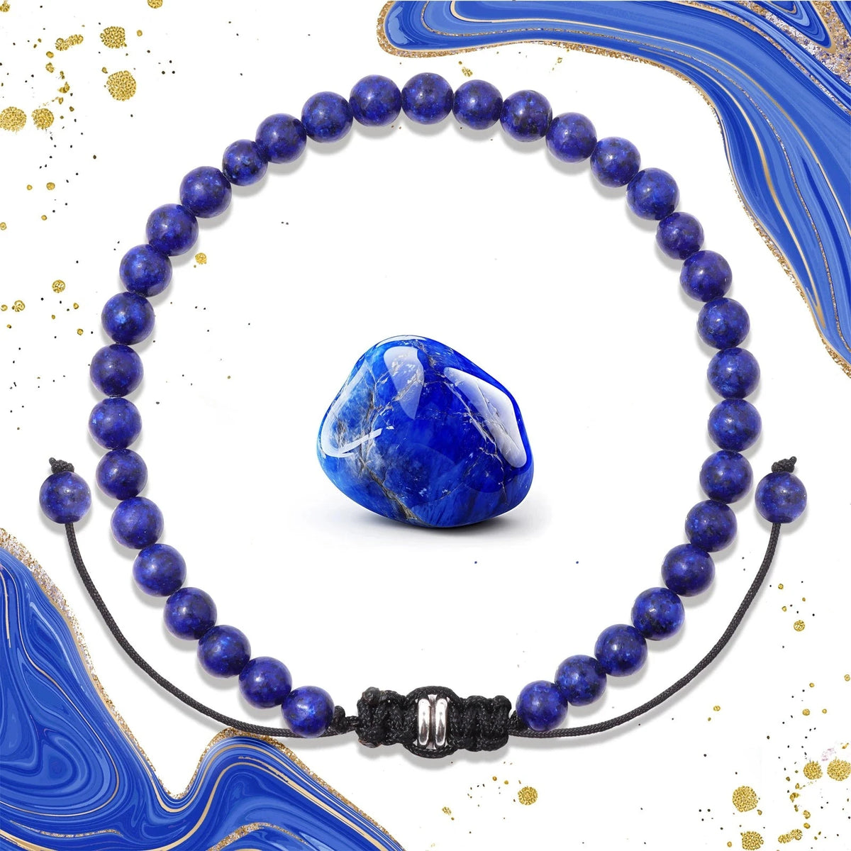 Bracelet Cordon Tressé Réglable – Perles de Pierre Naturelle au Choix 4, 6 ou 8 mm, avec Carte