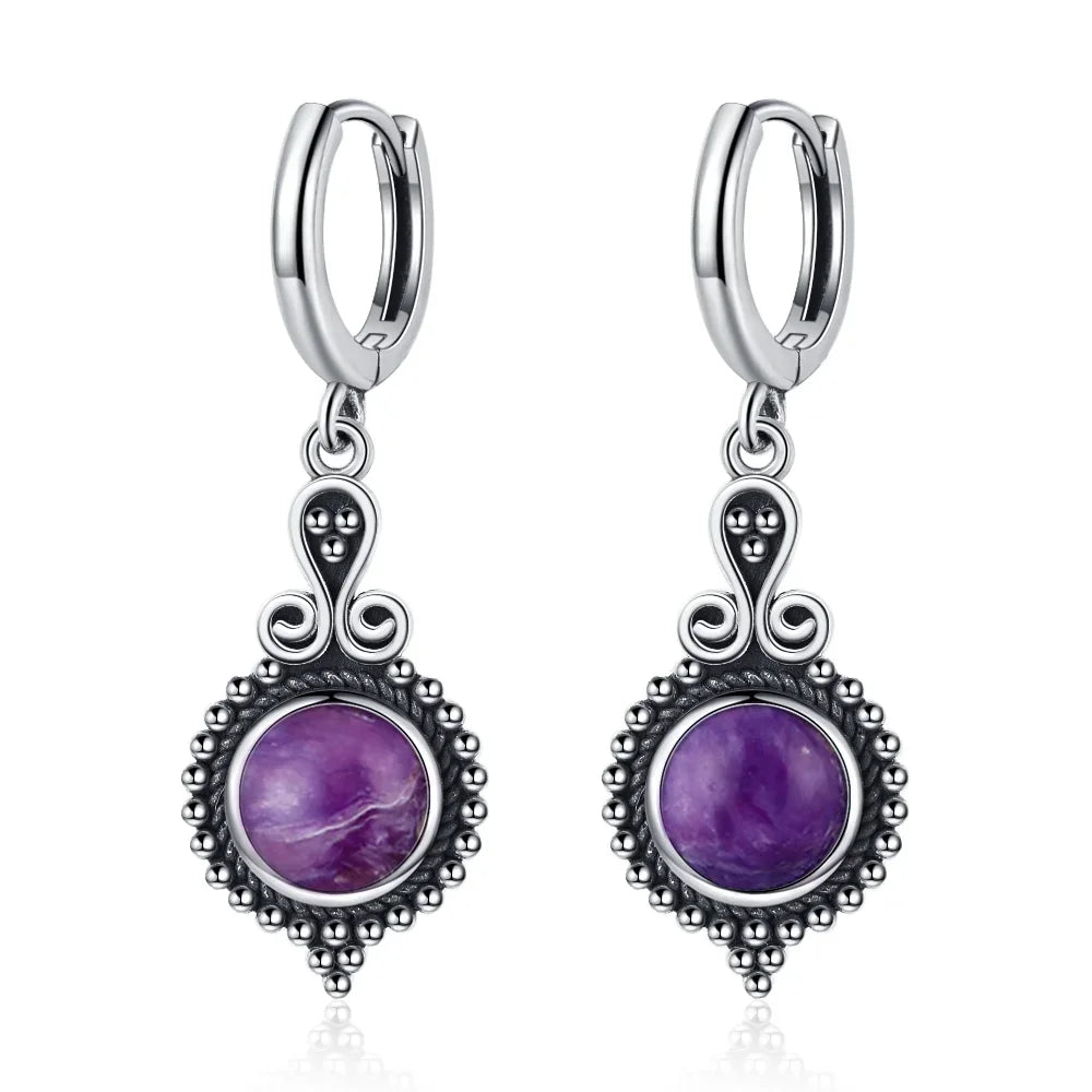 Boucles d'Oreilles Vintage en Argent 925 et Pierre Naturelle – Cyanite, Pierre de Lune, Labradorite… 10 Modèles