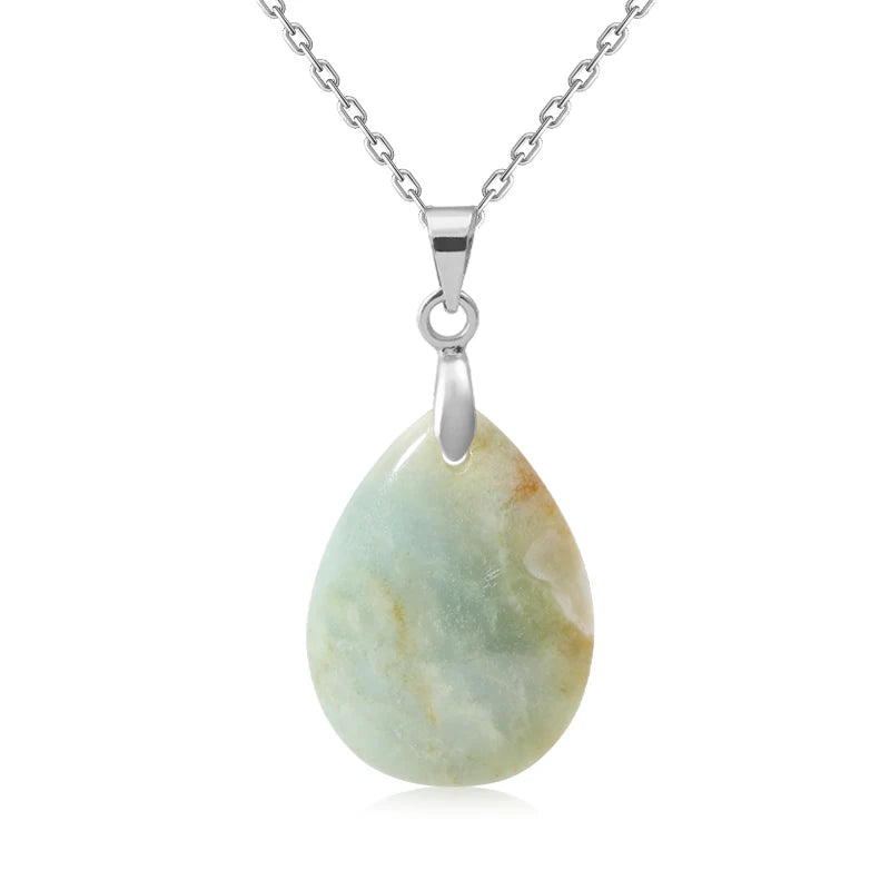Collier Pendentif Goutte en Pierre Naturelle au Choix – Monture Dorée ou Argentée, avec Chaîne