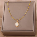 Collier Pendentif Ovale en Pierre – Acier Inoxydable Doré, Chaîne 45 cm, 13 Modèles