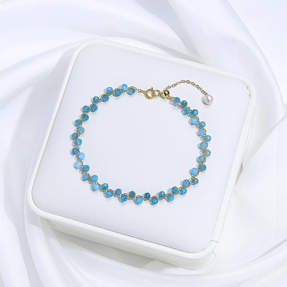 Bracelet Chaîne Dorée Perles Facettées 3 mm – Pierre Naturelle au Choix et Perle d'Eau Douce