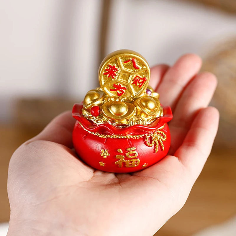 Sac de Fortune Feng Shui en Résine – Porte-Bonheur Rouge et Or du Nouvel An Chinois, 5 Modèles