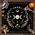 Nappe d'Autel et de Tarot en Velours – Phases de Lune Fleuries ou Pentacle, 50 x 50 ou 75 x 75 cm