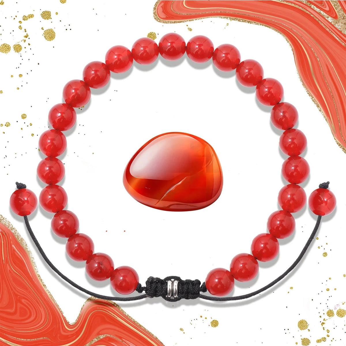 Bracelet Cordon Tressé Réglable – Perles de Pierre Naturelle au Choix 4, 6 ou 8 mm, avec Carte