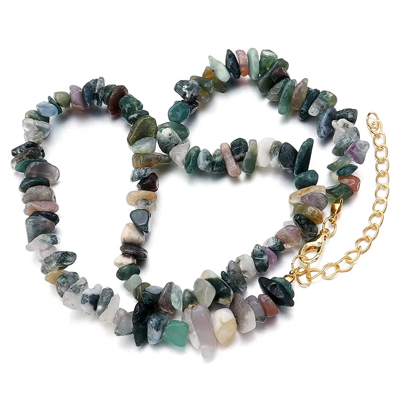 Collier Ras du Cou en Éclats de Pierres Naturelles – 16 Pierres au Choix, 43 cm
