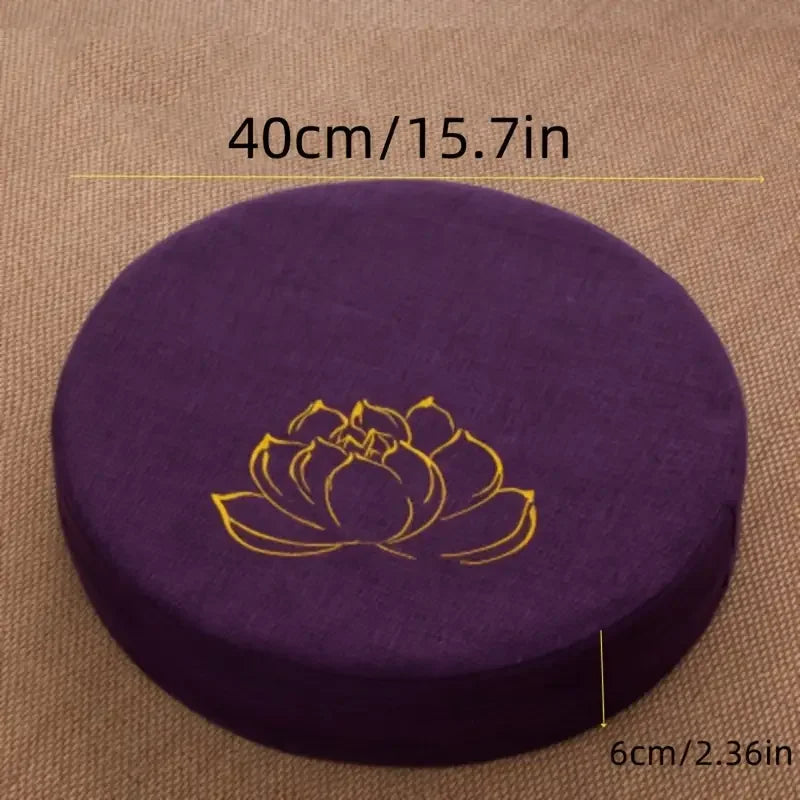 Coussin de Méditation Rond en Lin 40 cm – Brodé Fleur de Lotus, Housse Déhoussable, 9 Coloris