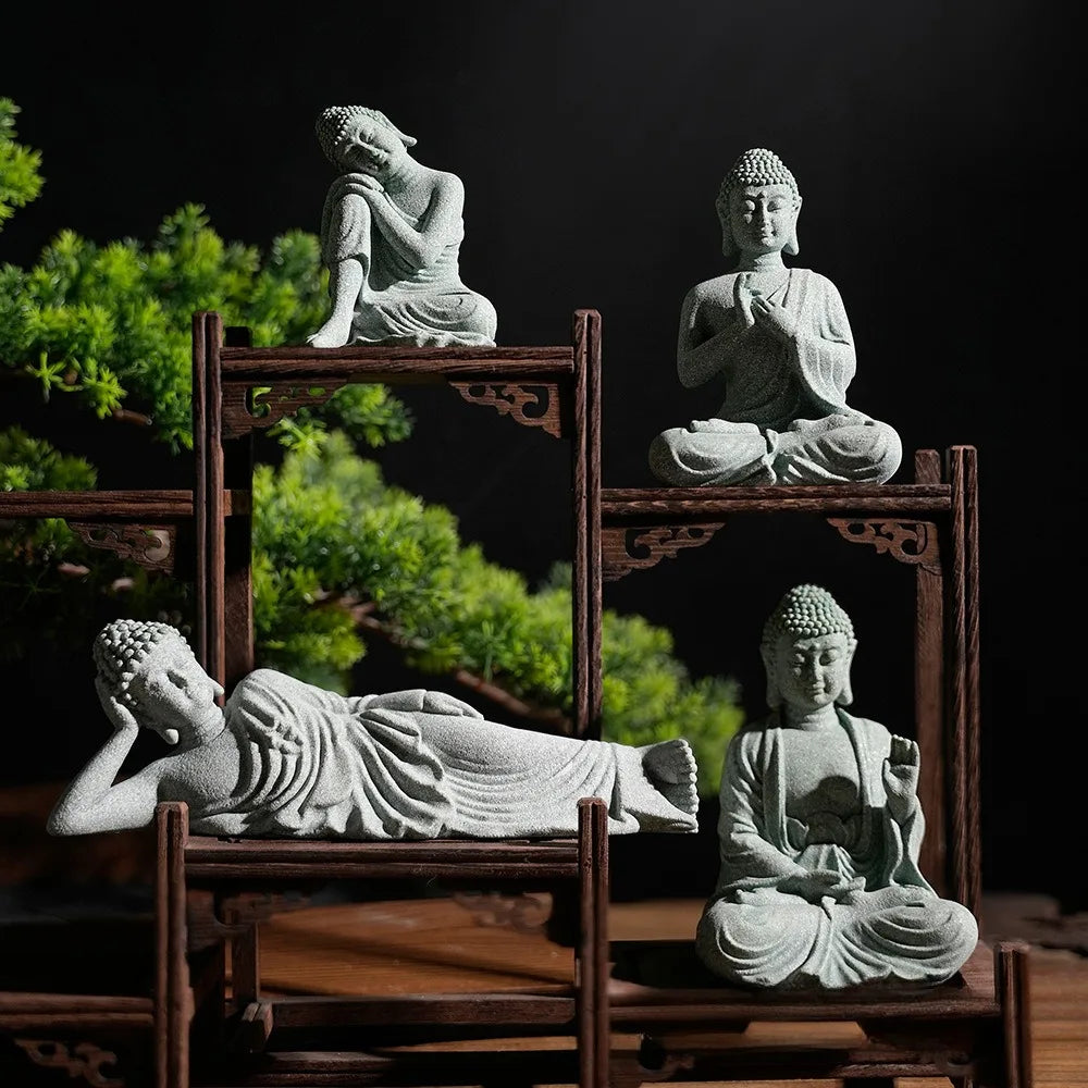 Statue Bouddha Couché en Pierre Reconstituée – Décoration Zen Intérieur, Bonsaï ou Jardin