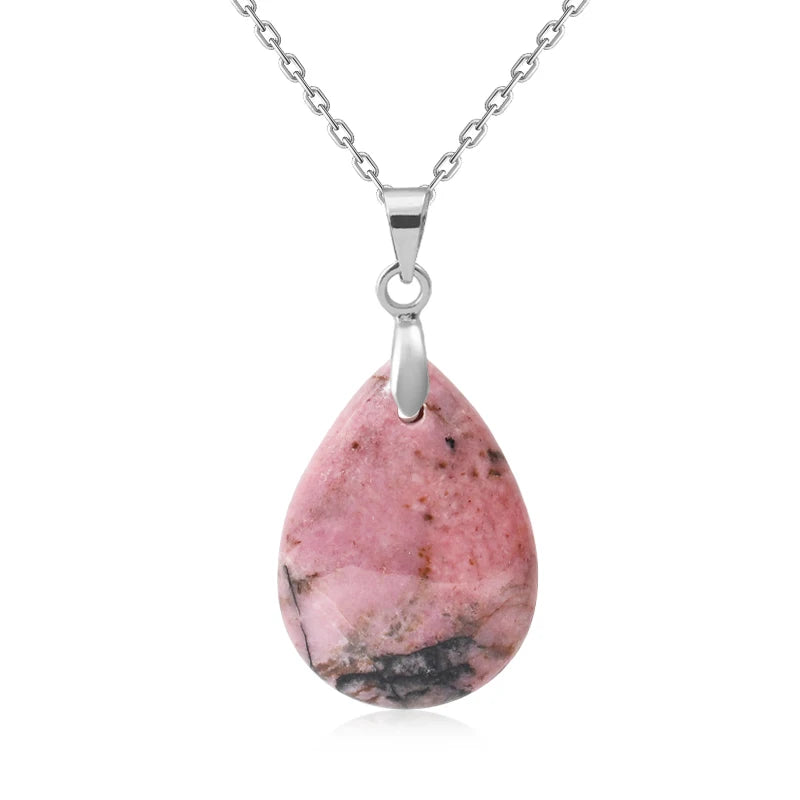 Collier Pendentif Goutte en Pierre Naturelle au Choix – Monture Dorée ou Argentée, avec Chaîne
