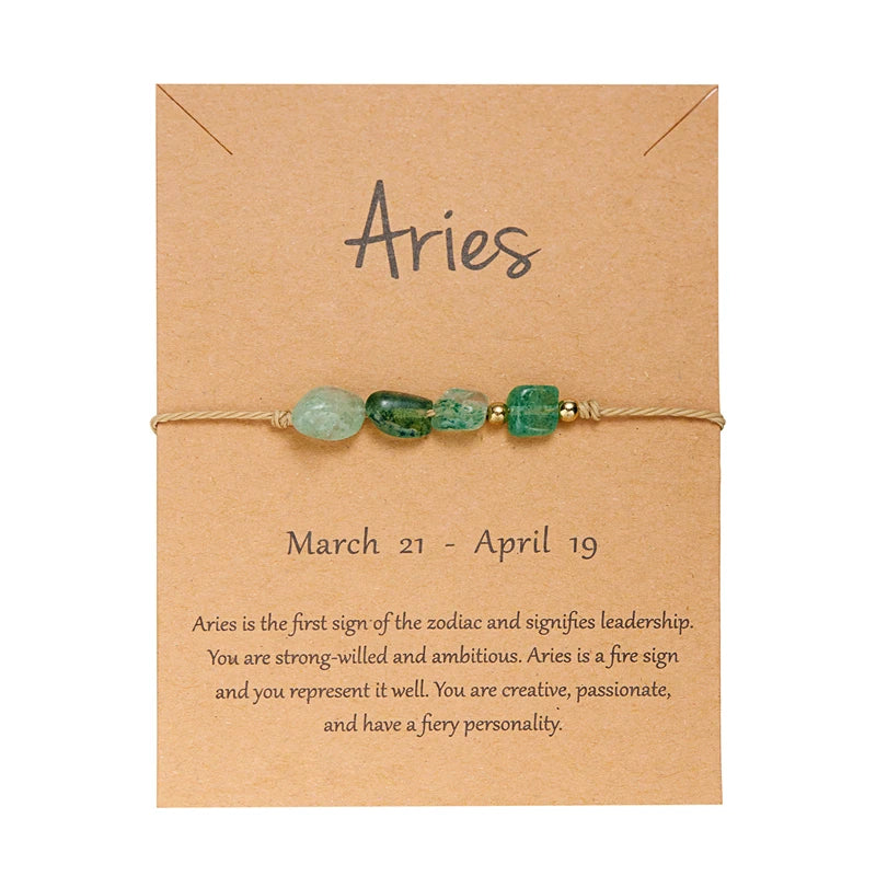 Bracelet Signe du Zodiaque en Pierres Naturelles – Cordon Réglable sur Carte Astro, 12 Signes