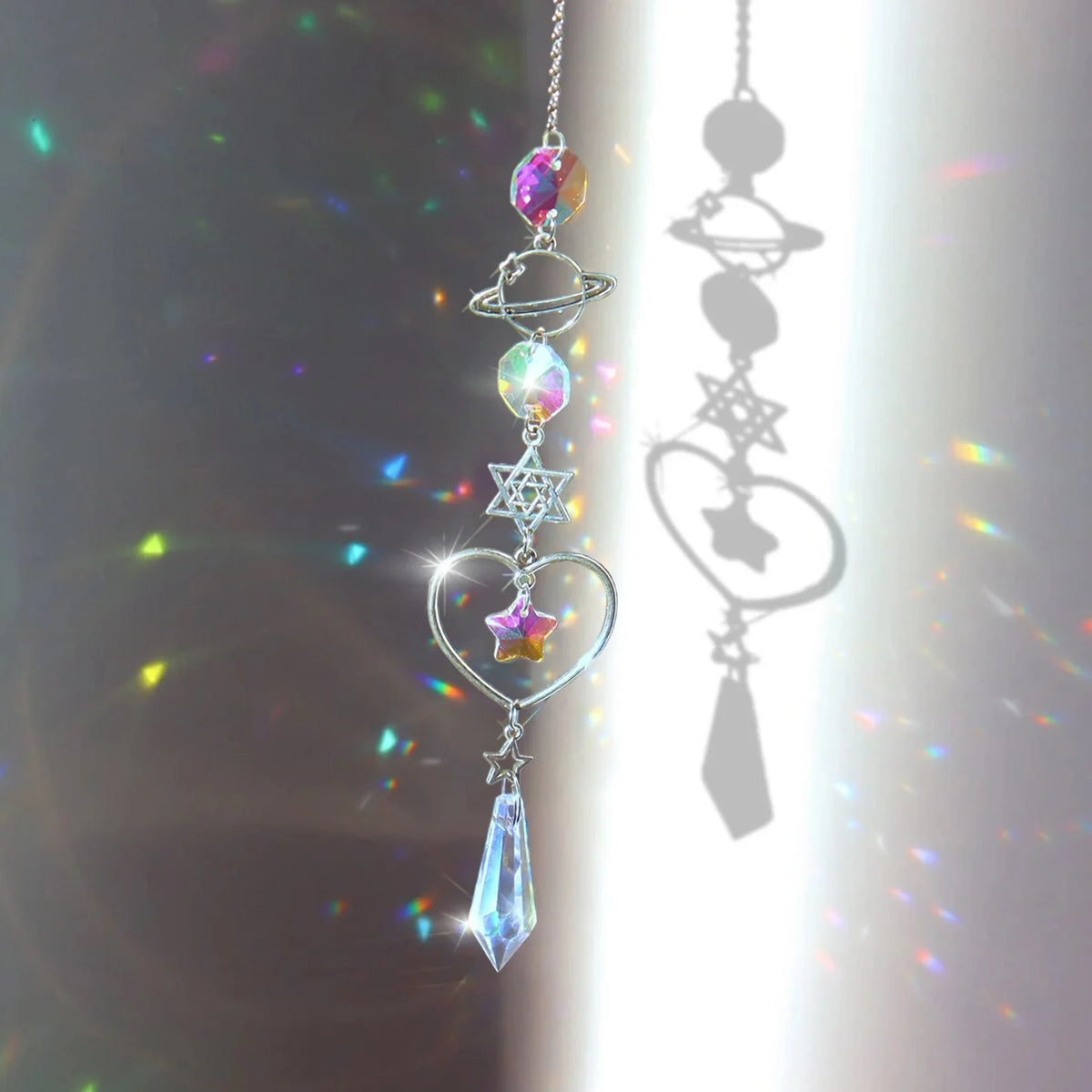 Attrape-Soleil en Cristal – Suspension Arc-en-Ciel à Prismes, Lune et Étoiles, 4 Modèles