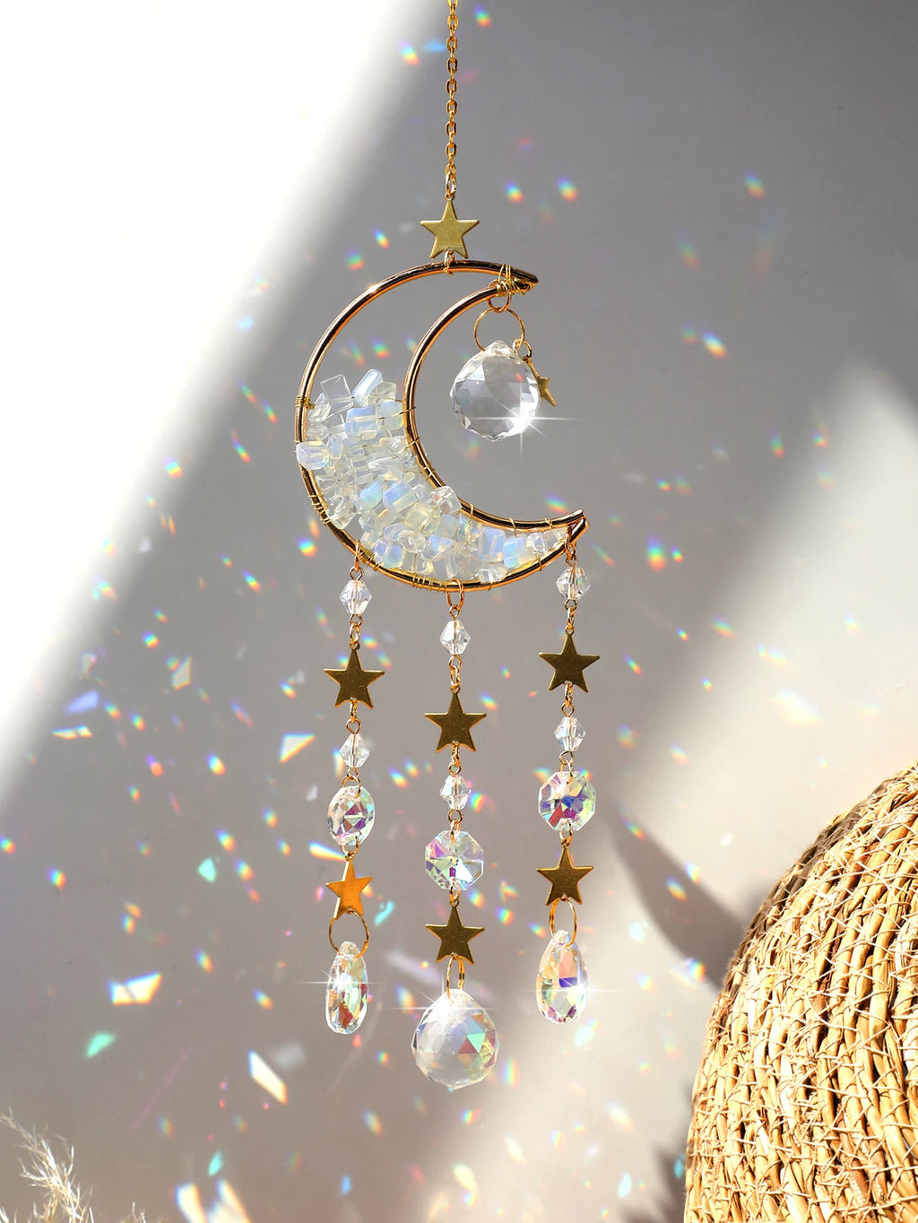 Attrape-Soleil Lune en Cristal – Suspension Arc-en-Ciel avec Éclats de Pierres et Prismes, 17 Modèles