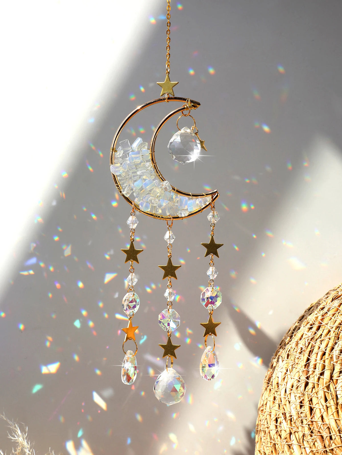 Attrape-Soleil Lune en Cristal – Suspension Arc-en-Ciel avec Éclats de Pierres et Prismes, 17 Modèles