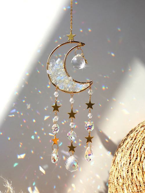 Attrape-Soleil Lune en Cristal – Suspension Arc-en-Ciel avec Éclats de Pierres et Prismes, 17 Modèles