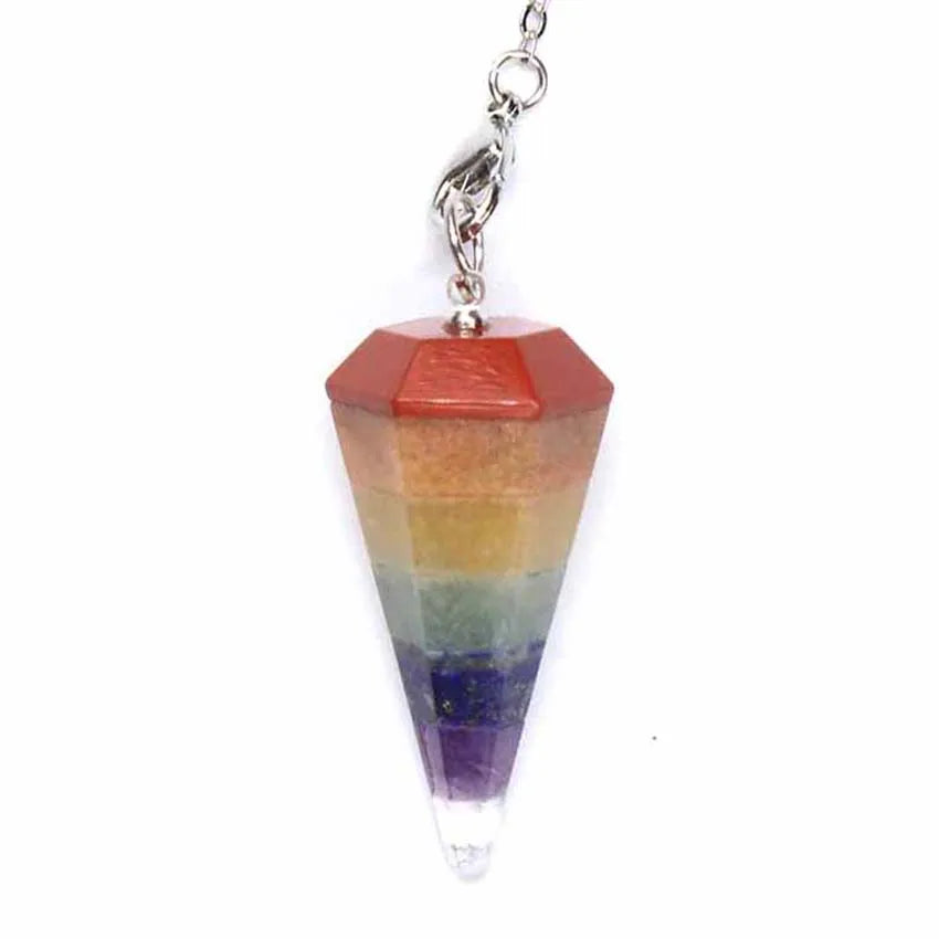 Pendule Pyramide Hexagonale en Pierre Naturelle – 18 Pierres : Améthyste, Labradorite, 7 Chakras…