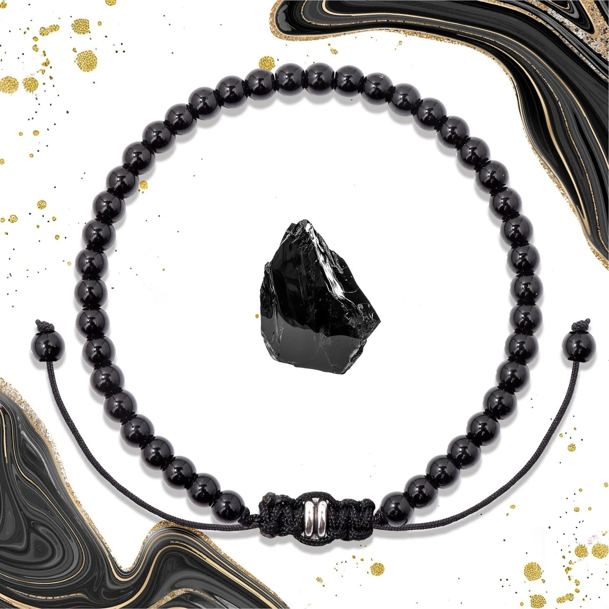 Bracelet Cordon Tressé Réglable – Perles de Pierre Naturelle au Choix 4, 6 ou 8 mm, avec Carte