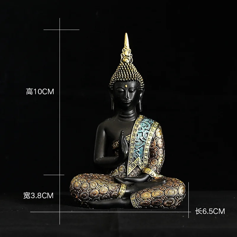 Statue Bouddha Thaï en Méditation – Résine Noire et Or, Faite Main, de 10 à 41 cm